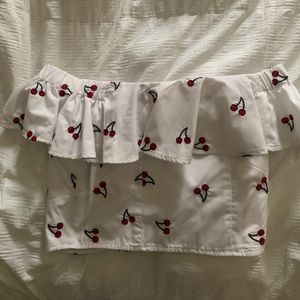 SOLD Topshop Cherry print off the shoulder top